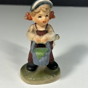 Vintage Napco Girl Child With Water Bucket & Baseball Cap Pony Tails C8811